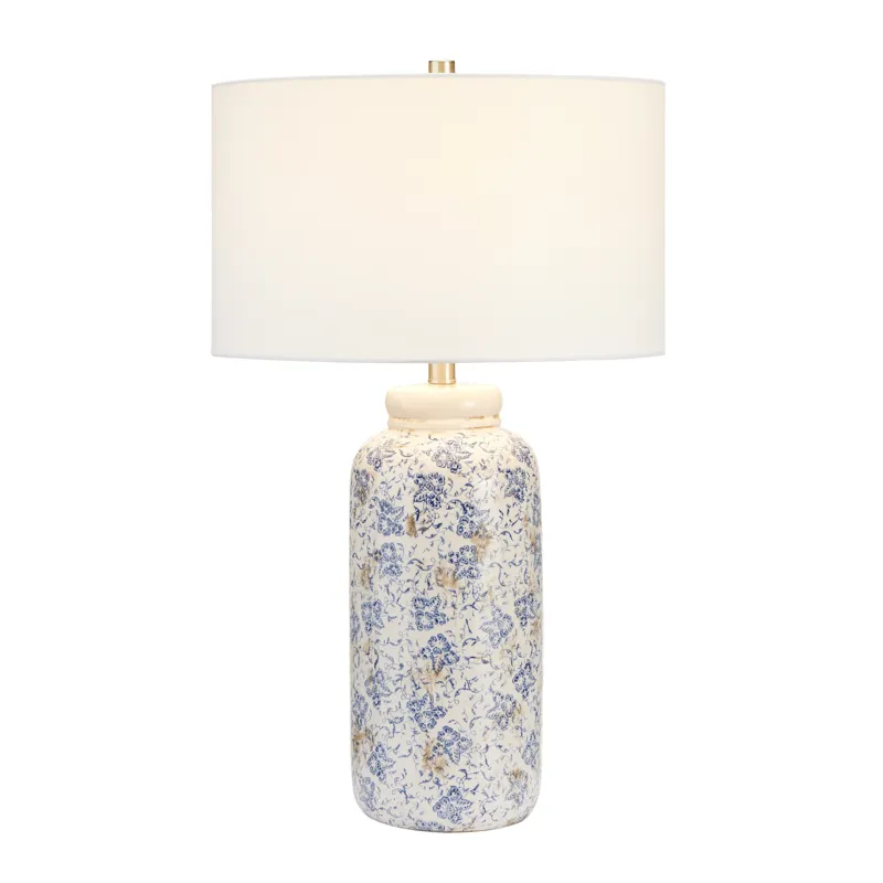 Ceramic Table Lamp With Drum Linen Shade