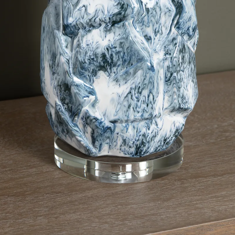 Blue And Whte Ceramic Table Lamp With White Linen Shade