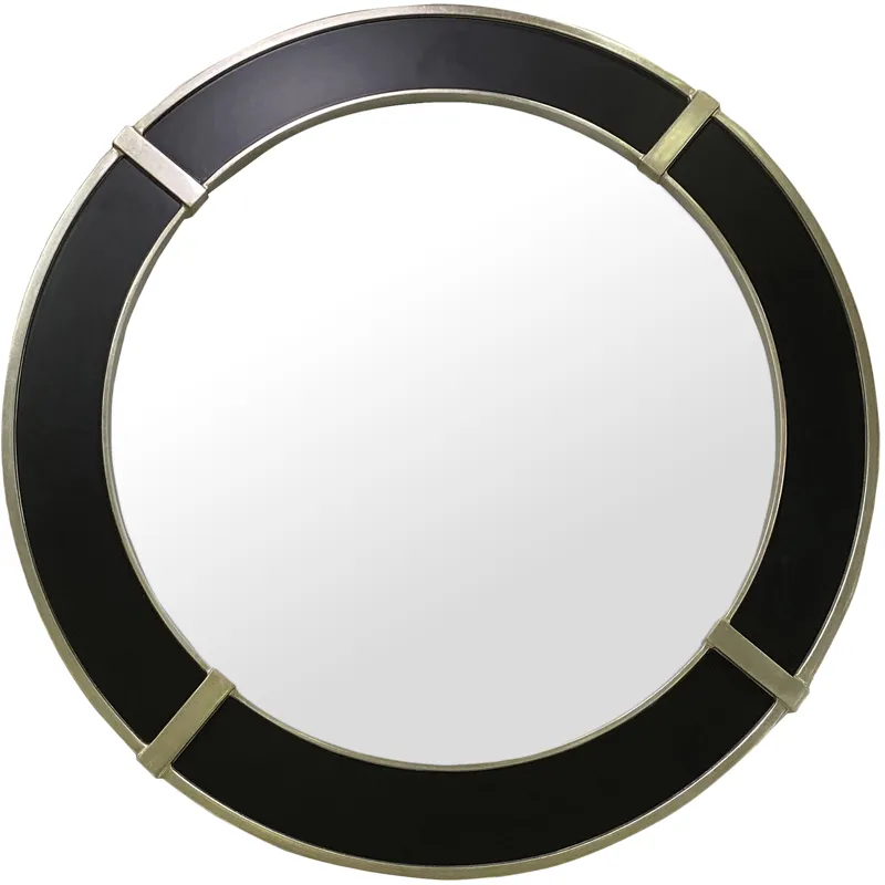 Midnight Round Modern Black And Gold Framed Wall Mirror