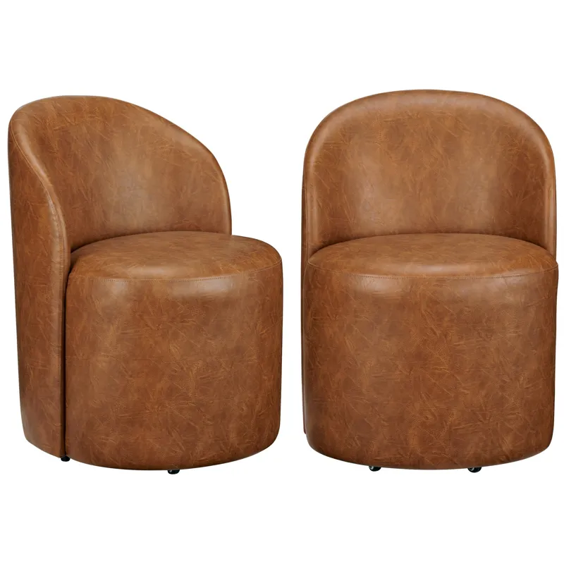 Set Of 2 Warm Brown Vegan Leather Upholstered Dining Chairs