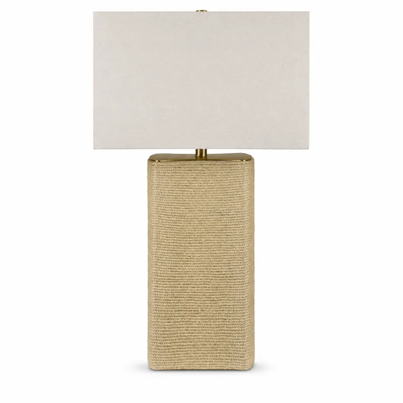 Beige Rope Textured Table Lamp With Oat Linen Drum Shade
