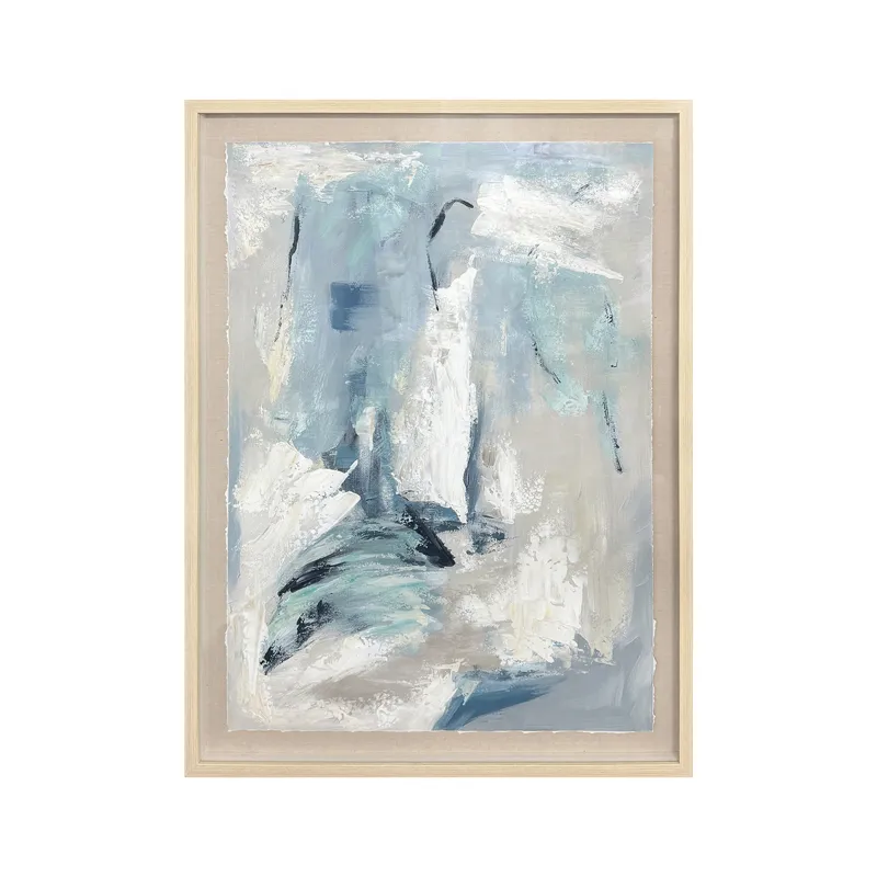 Breath Of Blue Abstract Hand-painted Framed Canvas Wall Art