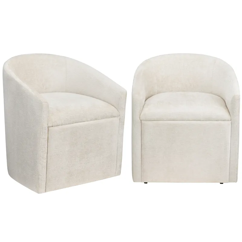Set Of 2 White Upholstered Dining Chairs