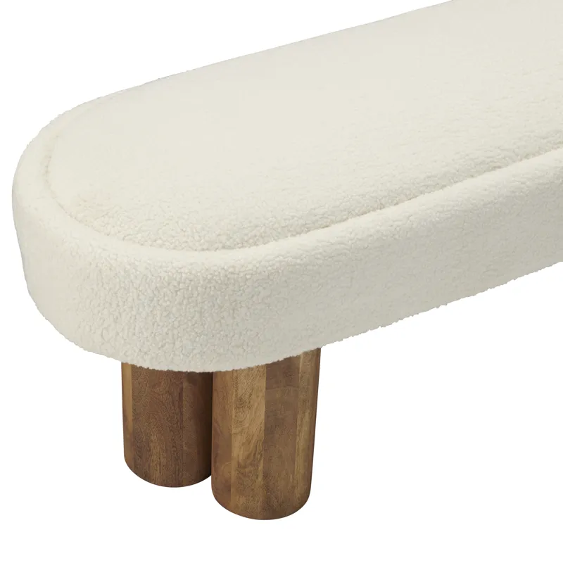 50 In. Cream Upholstered Accent Bench With Solid Wood Frame