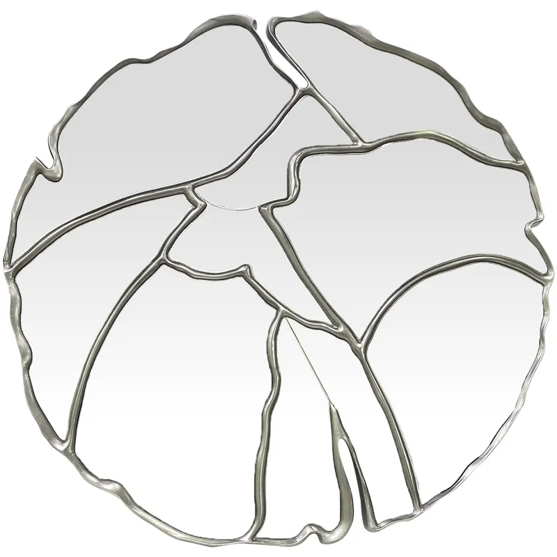 Mirage Round Abstract Silver Leaf Pattern Wall Mirror