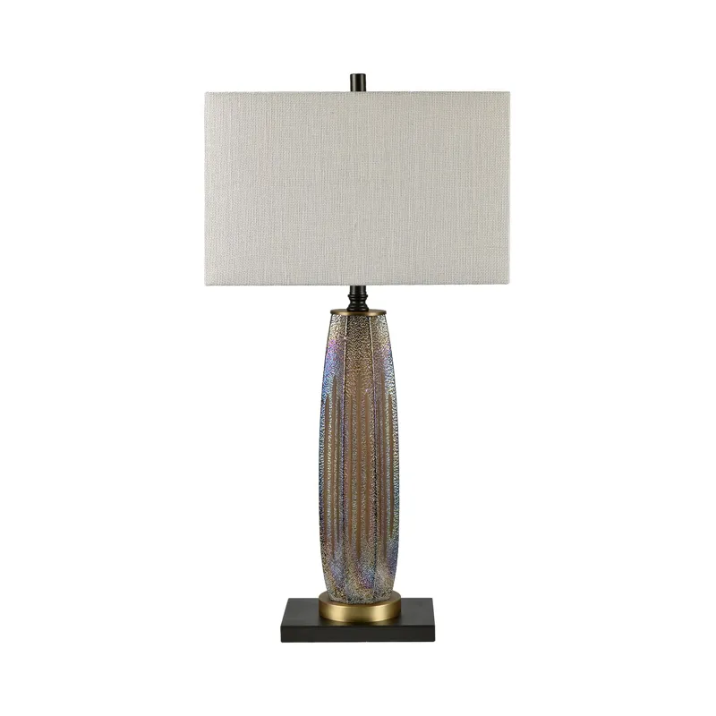 Set Of 2  Glass Table Lamp With Grey Linen Shade