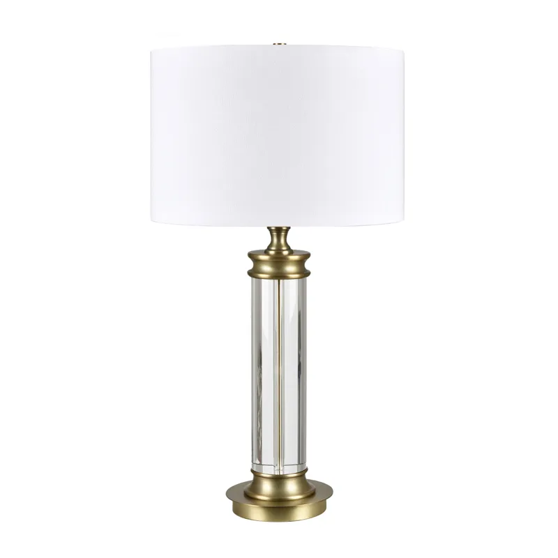Crystal And Metal Table Lamp With White Linen Shade