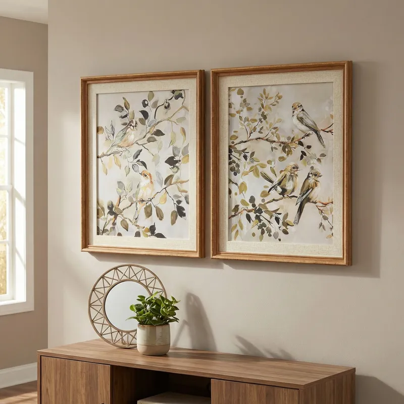 Songbird Duo 2-piece Framed Hand-painted Canvas