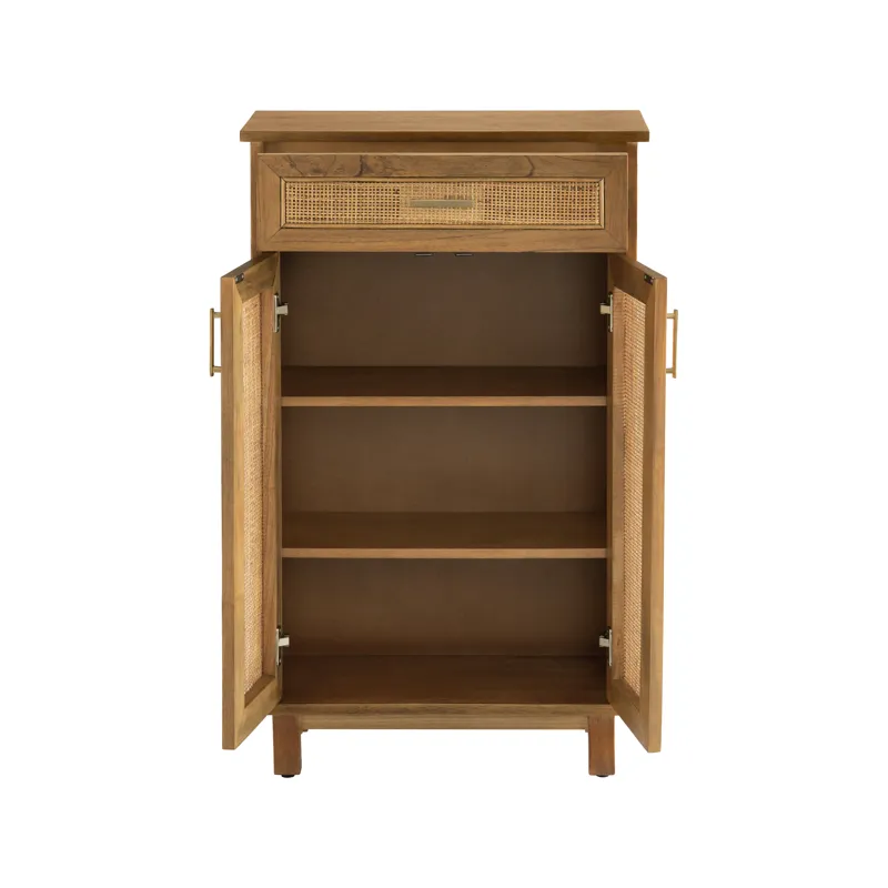 Brown Wooden Two Door One Drawer Accent Cabinet