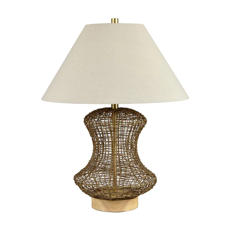 Set Of 2  Rattan Table Lamp With Linen Shade