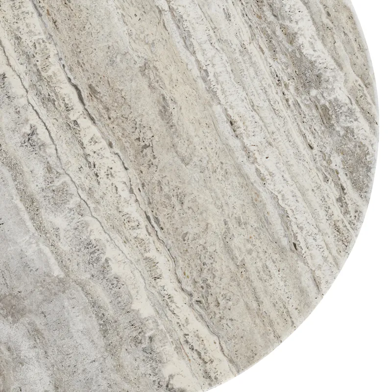 White & Gray Travertine Topped Round Cocktail/coffee Table With Brown Wooden Legs