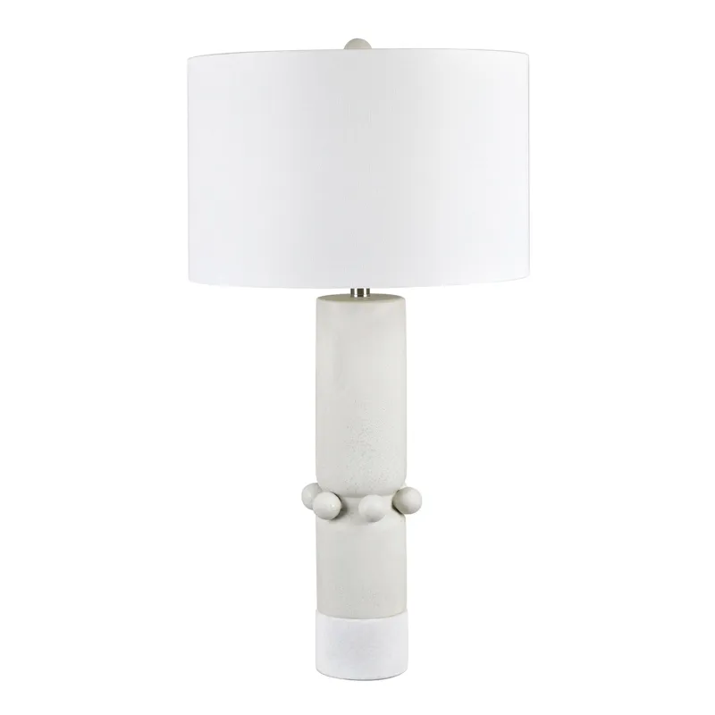 Modern Ceramic Table Lamp In Cream With White Linen Drum Shade