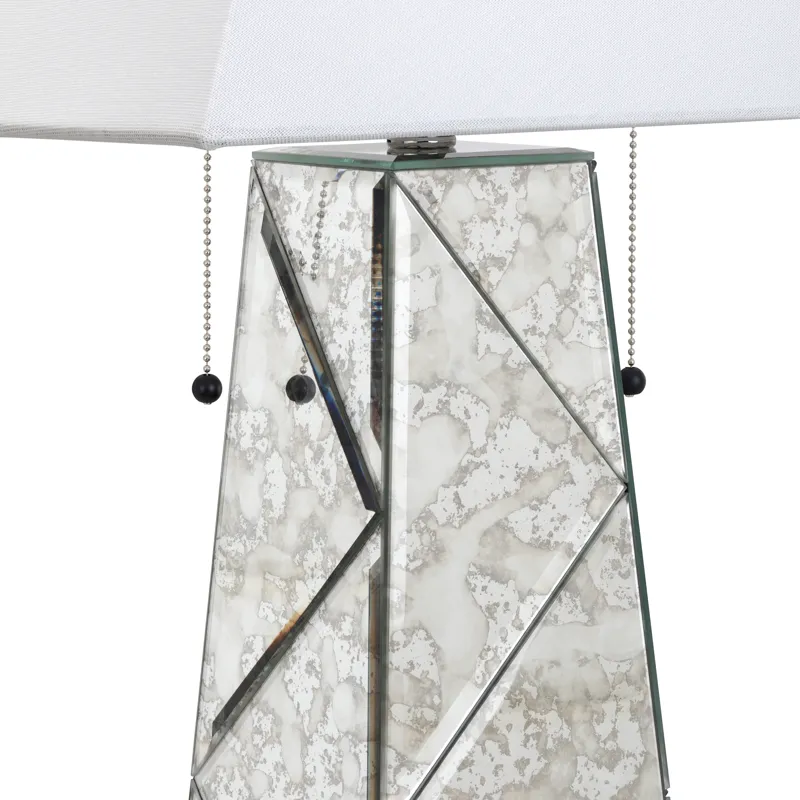 Glass Table Lamp With White Linen Shade