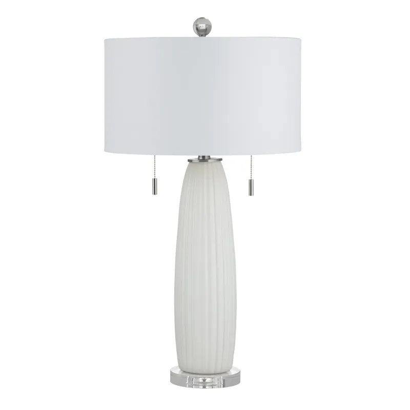 Avril Modern White Ceramic Table Lamp With White Linen Shade