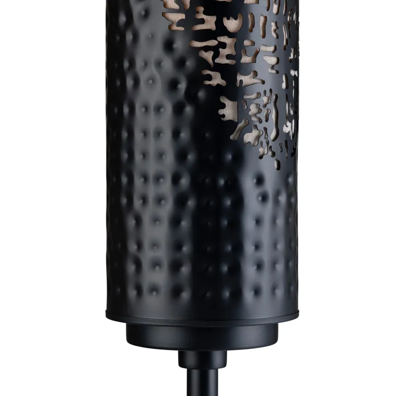 Emberdale Black Matte Metal Floor Lamp With Intricate Drum Shade