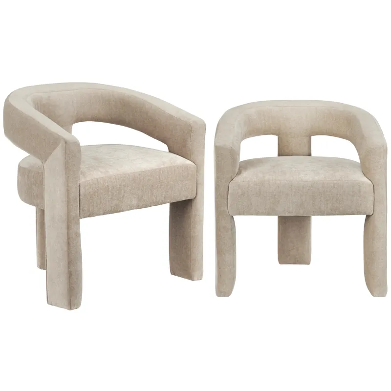Set Of Two Tan Upholstered Dining Armchairs