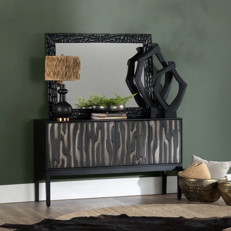 Smooth Black And Tan 4-door Media Credenza/sideboard