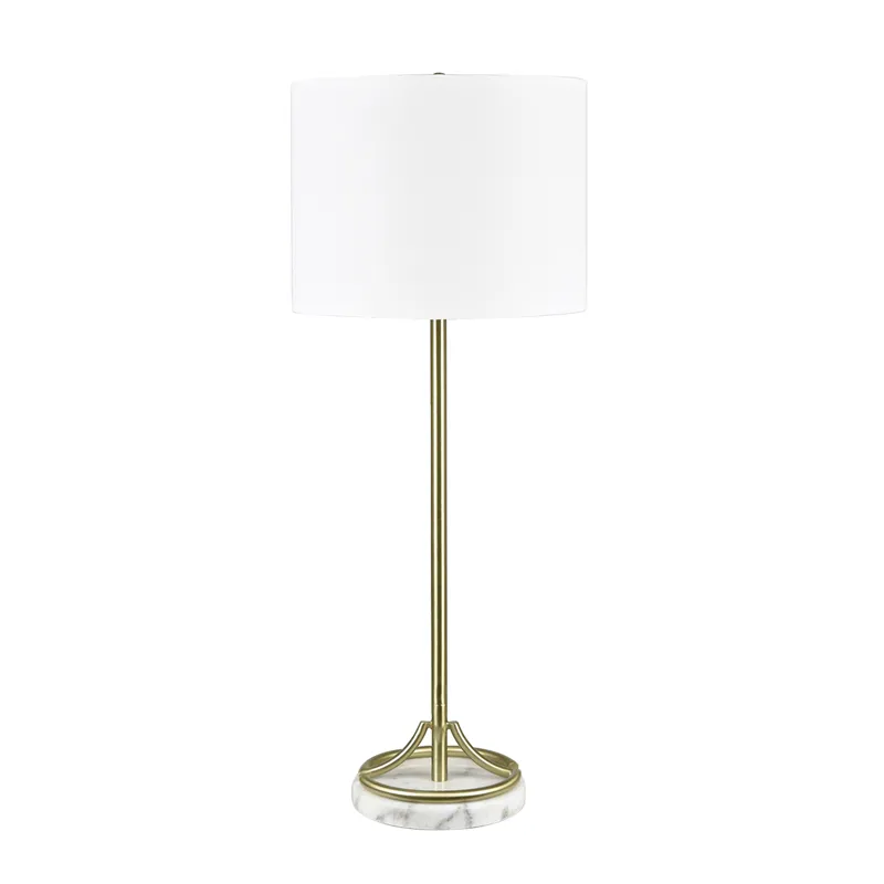 Metal And Marble Table Lamp With White Linen Shade