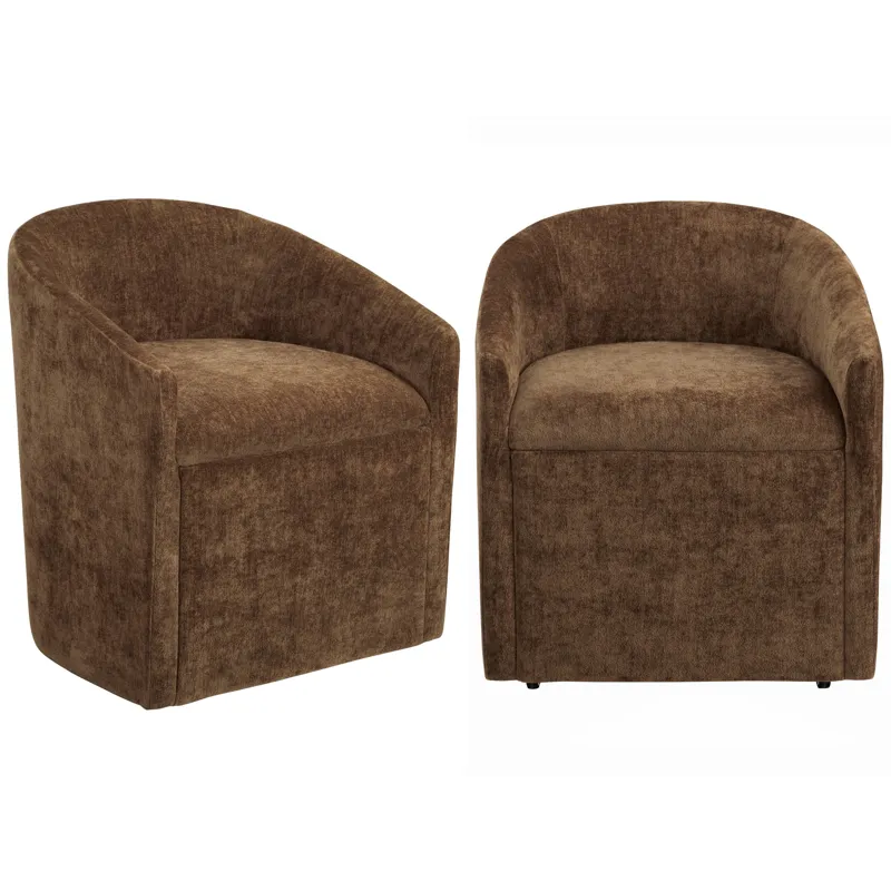 Set Of 2 Brown Upholstered Dining Chairs