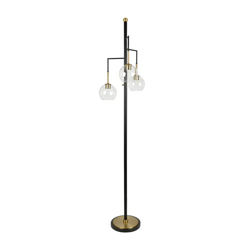 Black And Gold Metal Floor Lamp With Glass Shades