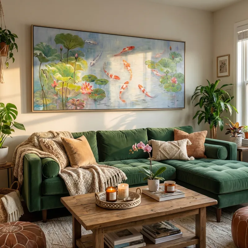 Koi Serenity Hand-painted Framed Canvas Wall Art