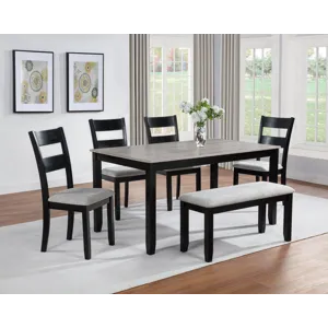 Lester 6-pk Dining W/bench L.grey
