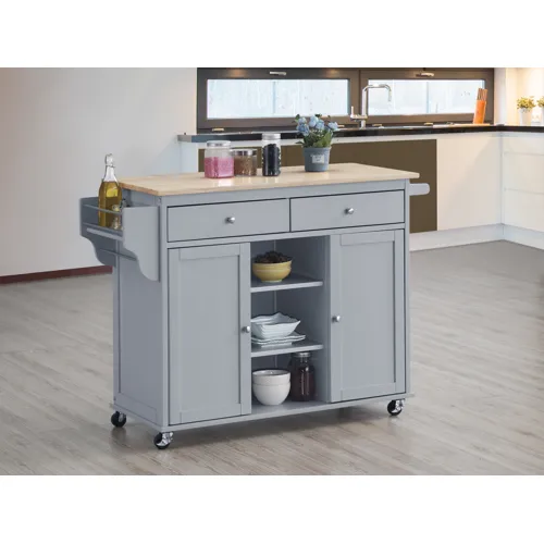 Grady Kitchen Cart Nat Top/gy Base