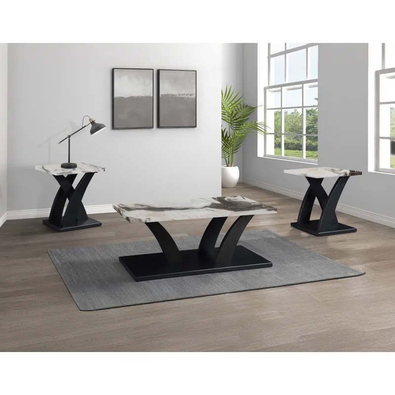 Zion 3pk Faux Marble Cocktail Set Brn