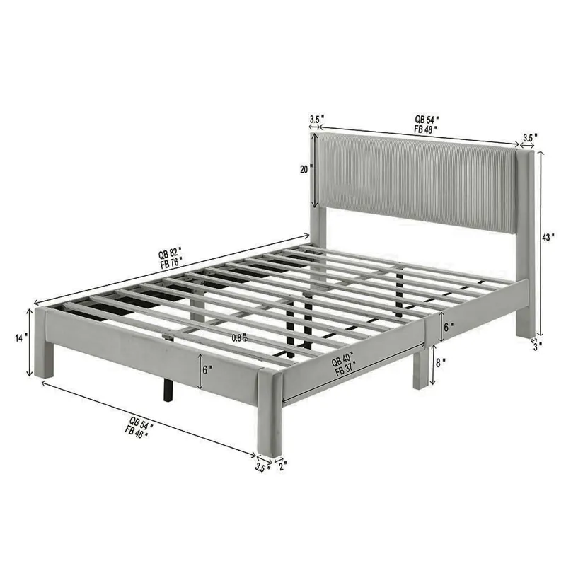 Lucia Full Platform Bed Light Grey