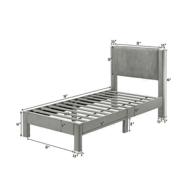 Lucia Twin Platform Bed Light Grey