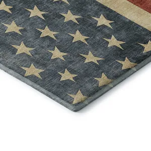 Machine Washable Indoor/Outdoor Americana Red 2\'3\" x 7\'6\" Runner Rug