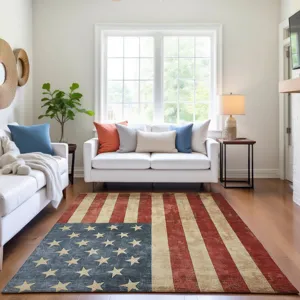 Machine Washable Indoor/Outdoor Americana Red 10\' x 14\' Rug