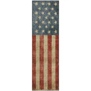 Machine Washable Indoor/Outdoor Americana Red 2\'3\" x 7\'6\" Runner Rug