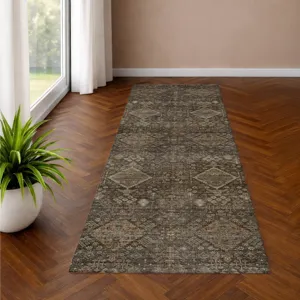 Machine Washable Aristo Chocolate 2\'3\" x 7\'6\" Runner Rug