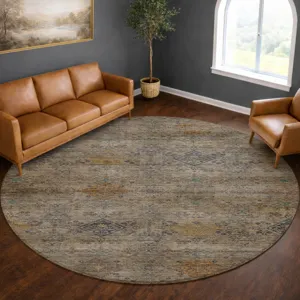 Machine Washable Aristo Pewter 8\' x 8\' Round Rug