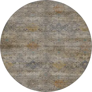 Machine Washable Aristo Pewter 8\' x 8\' Round Rug