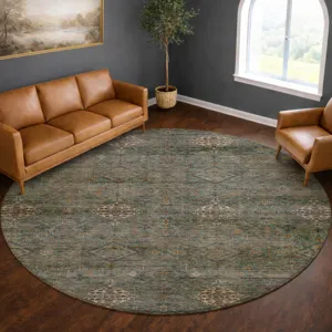 Machine Washable Aristo Teal 8\' x 8\' Round Rug