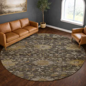 Machine Washable Aristo Charcoal 8\' x 8\' Round Rug