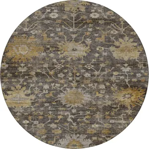 Machine Washable Aristo Charcoal 8' x 8' Round Rug