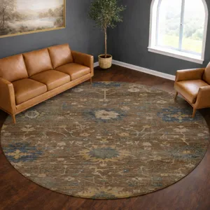 Machine Washable Aristo Chocolate 8\' x 8\' Round Rug