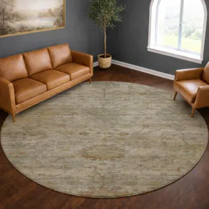 Machine Washable Aristo Ivory 8\' x 8\' Round Rug