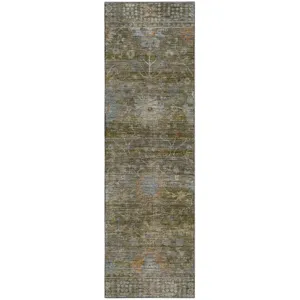 Machine Washable Aristo Olive 2'3" x 7'6" Runner Rug