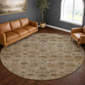 Machine Washable Aristo Beige 8\' x 8\' Round Rug