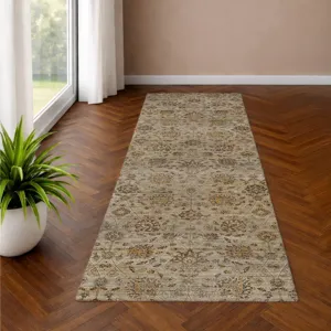 Machine Washable Aristo Beige 2\'3\" x 7\'6\" Runner Rug