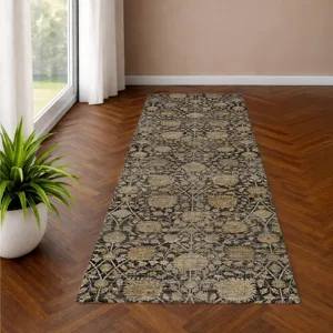 Machine Washable Aristo Black 2\'3\" x 7\'6\" Runner Rug