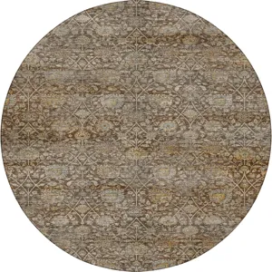 Machine Washable Aristo Coffee 8\' x 8\' Round Rug