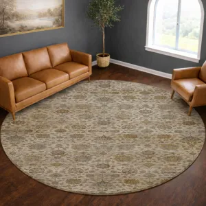 Machine Washable Aristo Ivory 8\' x 8\' Round Rug