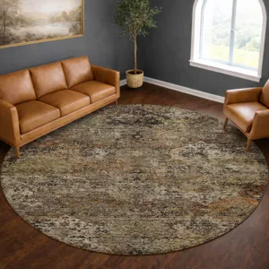 Machine Washable Aristo Taupe 8\' x 8\' Round Rug