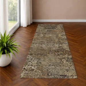 Machine Washable Aristo Taupe 2\'3\" x 7\'6\" Runner Rug