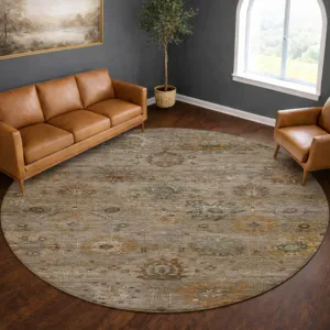 Machine Washable Aristo Beige 8\' x 8\' Round Rug